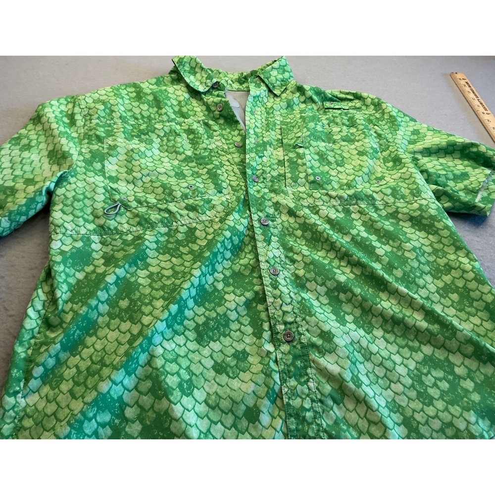 Green Fish Scale Fishing Shirt Ventilated‎ Performance Short Sleeve XL